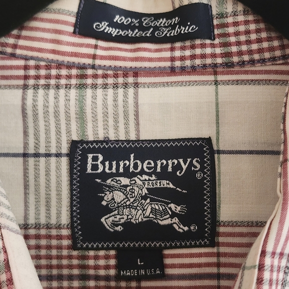 Burberry Mens Button Up Shirt Long Sleeve Plaid Collared Preppy White Red Size L - Picture 4 of 8